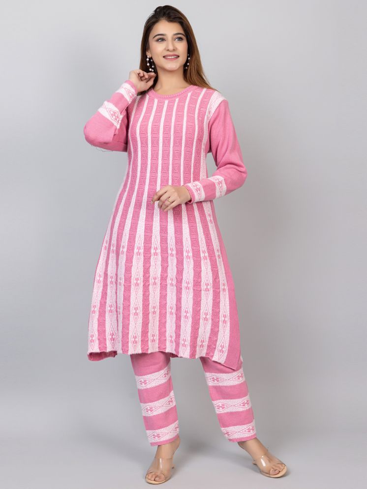     			tysort Woollen Striped Kurti With Pants Women's Stitched Salwar Suit - Pink ( Pack of 1 )