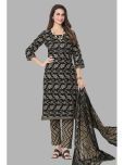 shree jeenmata collection Cotton Printed Kurti With Pants Women's Stitched Salwar Suit - Black ( Pack of 1 )