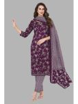 shree jeenmata collection Cotton Printed Kurti With Pants Women's Stitched Salwar Suit - Purple ( Pack of 1 )