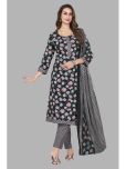 shree jeenmata collection Cotton Printed Kurti With Pants Women's Stitched Salwar Suit - Black ( Pack of 1 )