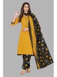 shree jeenmata collection Cotton Printed Kurti With Pants Women's Stitched Salwar Suit - Yellow ( Pack of 1 )