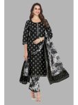 shree jeenmata collection Cotton Printed Kurti With Pants Women's Stitched Salwar Suit - Black ( Pack of 1 )