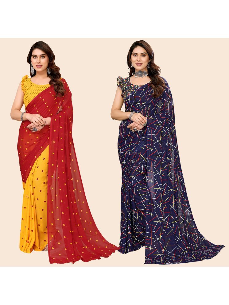     			ANAND SAREES Georgette Printed Saree With Blouse Piece - Multicolor ( Pack of 2 )