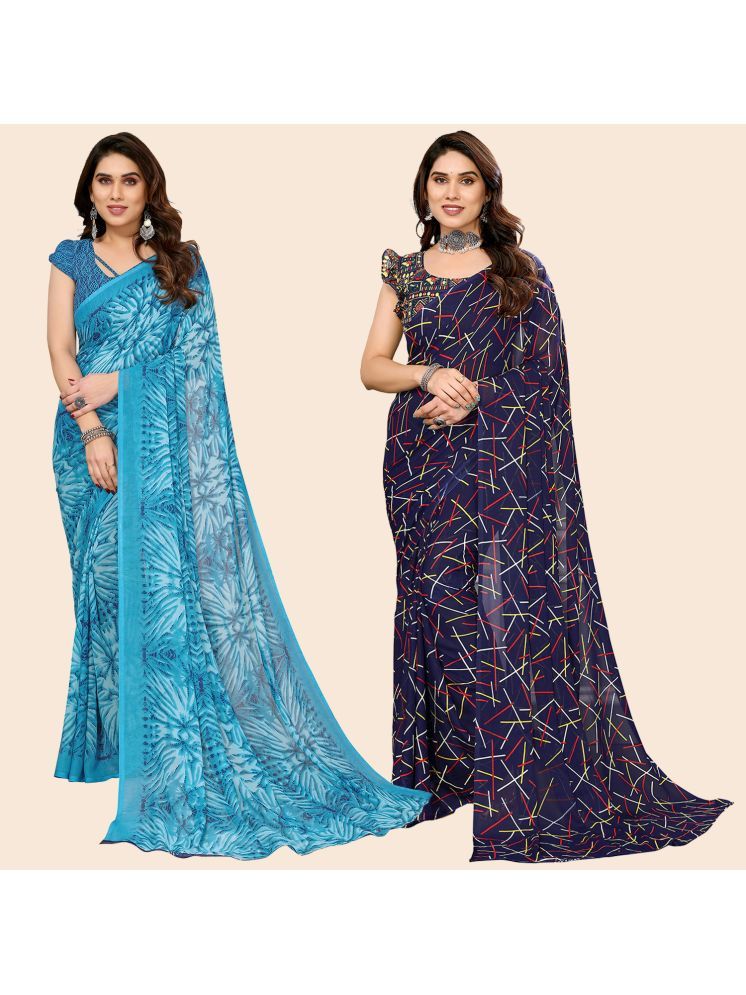     			ANAND SAREES Georgette Printed Saree With Blouse Piece - Multicolor ( Pack of 2 )