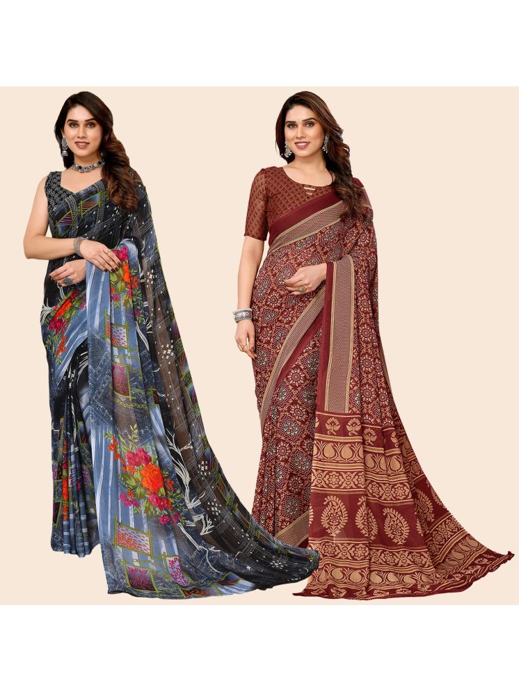     			ANAND SAREES Georgette Printed Saree With Blouse Piece - Multicolor ( Pack of 2 )