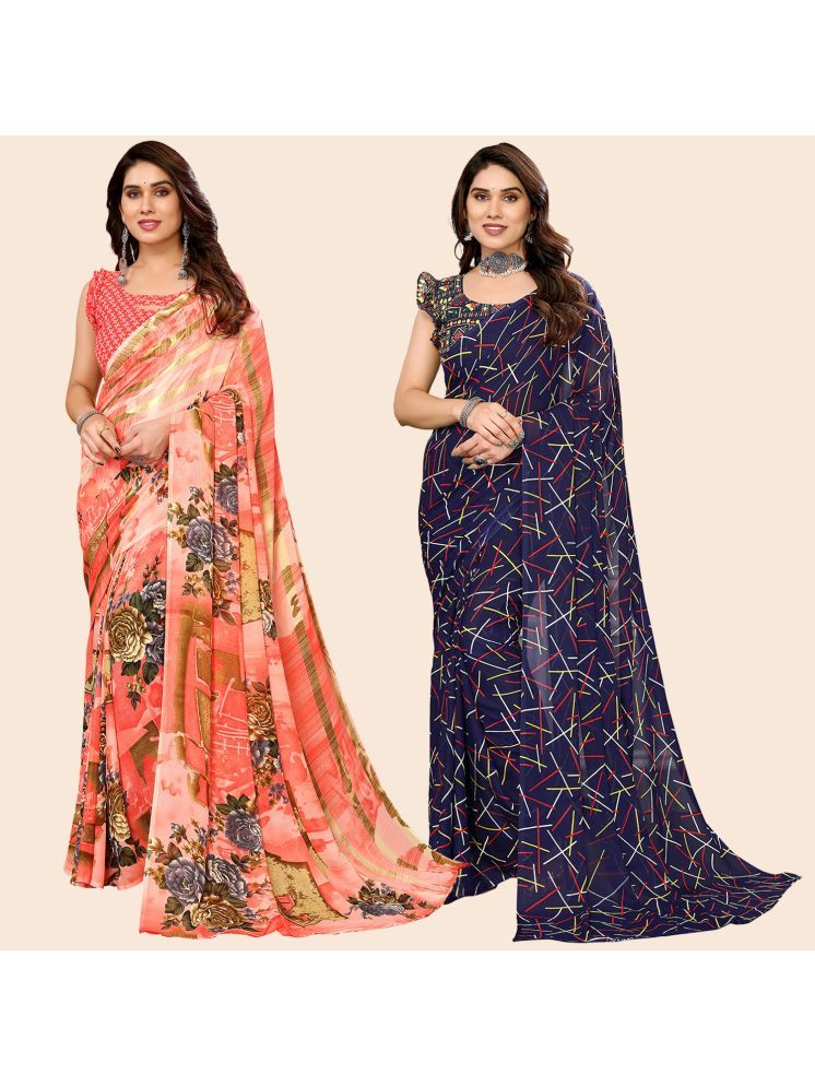     			ANAND SAREES Georgette Printed Saree With Blouse Piece - Multicolor ( Pack of 2 )