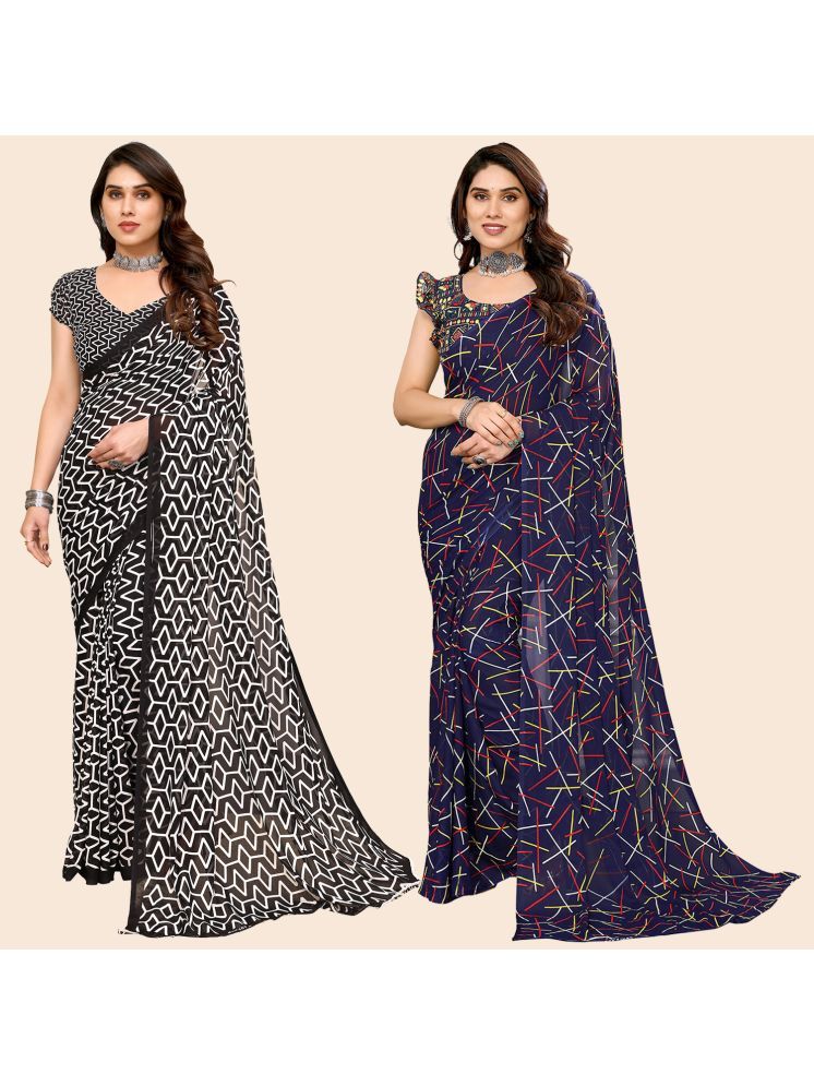     			ANAND SAREES Georgette Printed Saree With Blouse Piece - Multicolor ( Pack of 2 )