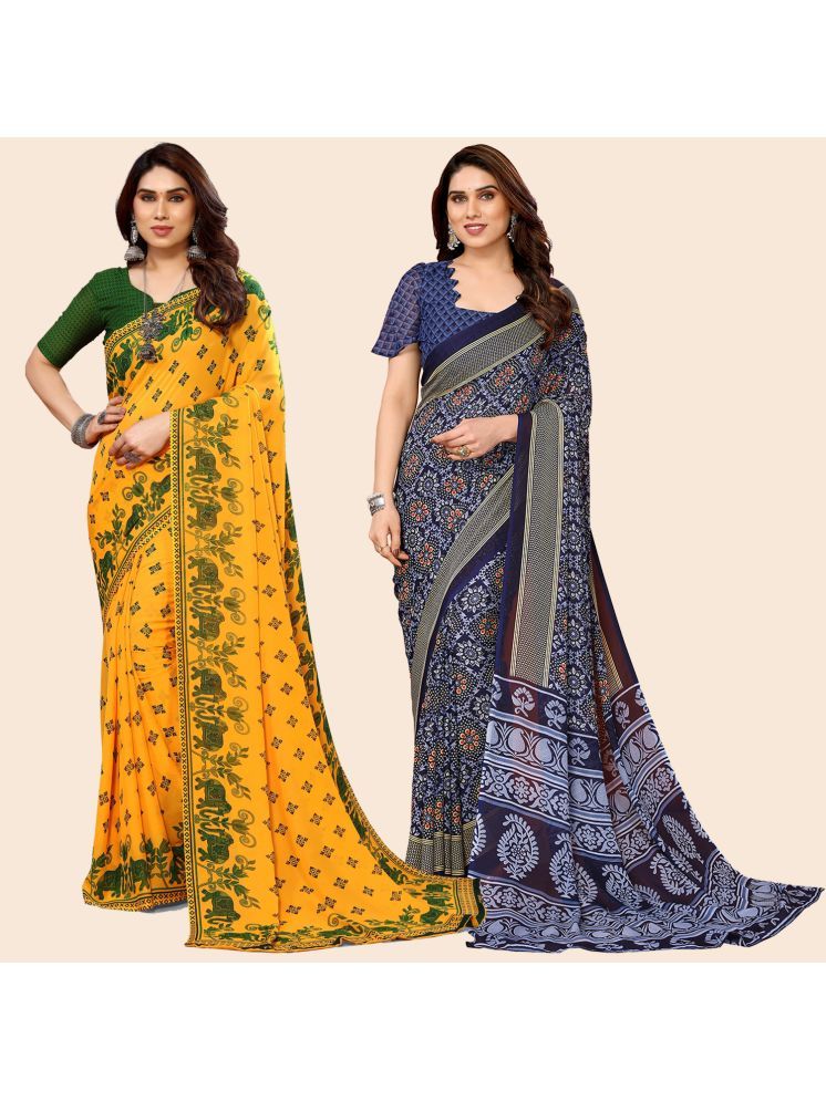     			ANAND SAREES Georgette Printed Saree With Blouse Piece - Multicolor ( Pack of 2 )