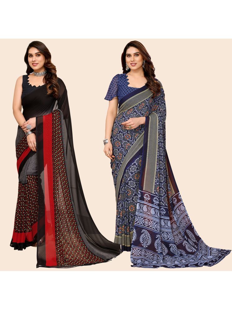     			ANAND SAREES Georgette Printed Saree With Blouse Piece - Multicolor ( Pack of 2 )