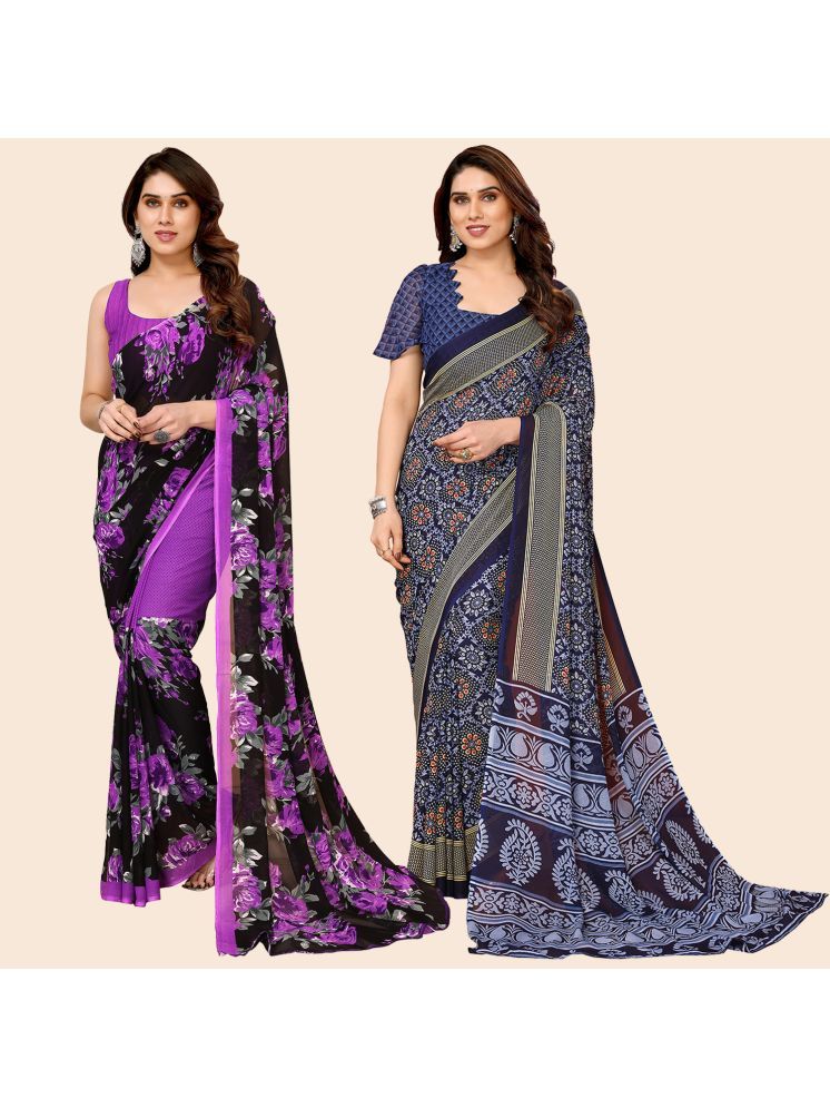     			ANAND SAREES Georgette Printed Saree With Blouse Piece - Multicolor ( Pack of 2 )