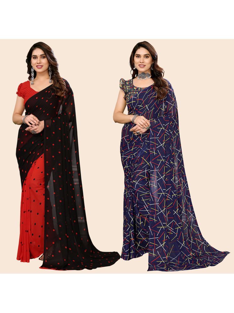     			ANAND SAREES Georgette Printed Saree With Blouse Piece - Multicolor ( Pack of 2 )