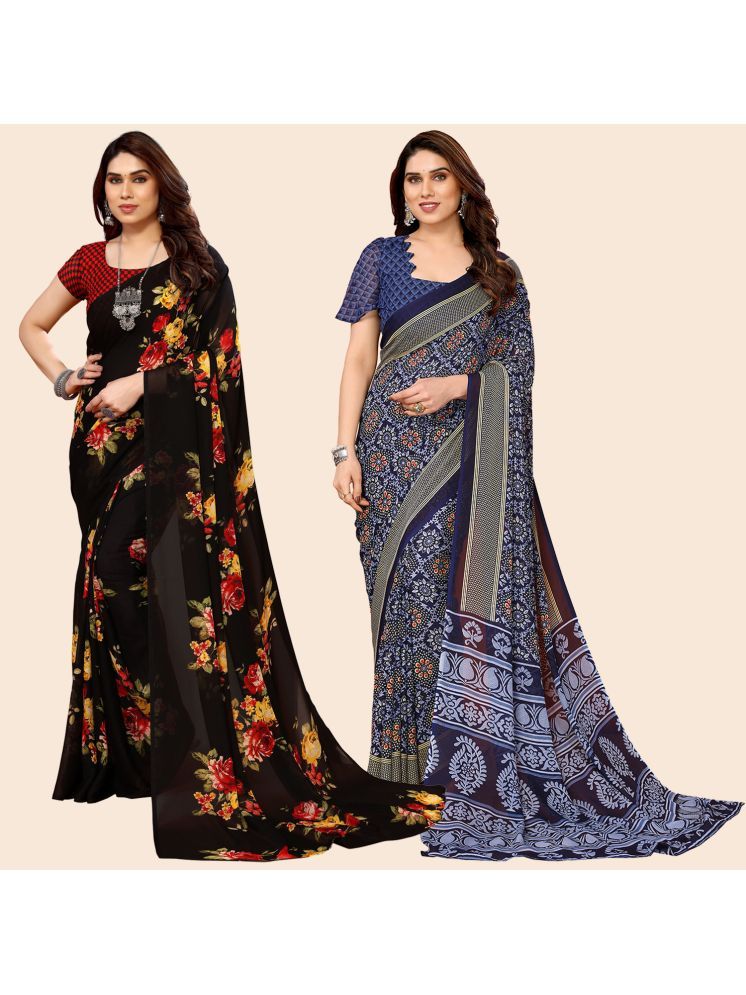     			ANAND SAREES Georgette Printed Saree With Blouse Piece - Multicolor ( Pack of 2 )