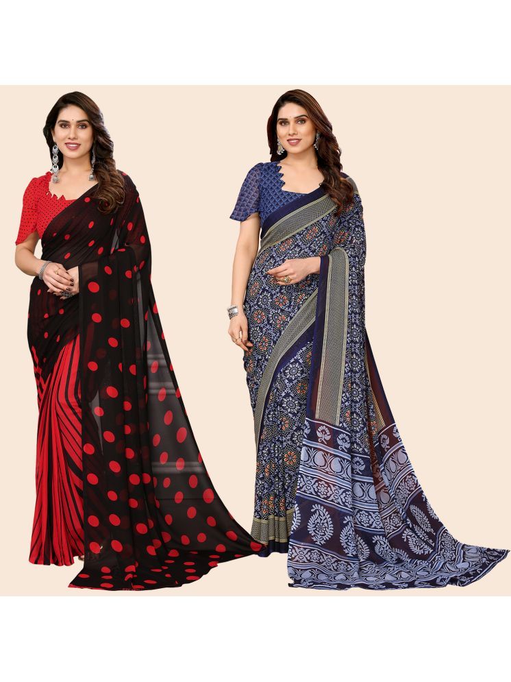     			ANAND SAREES Georgette Printed Saree With Blouse Piece - Multicolor ( Pack of 2 )