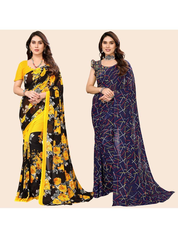     			ANAND SAREES Georgette Printed Saree With Blouse Piece - Multicolor ( Pack of 2 )