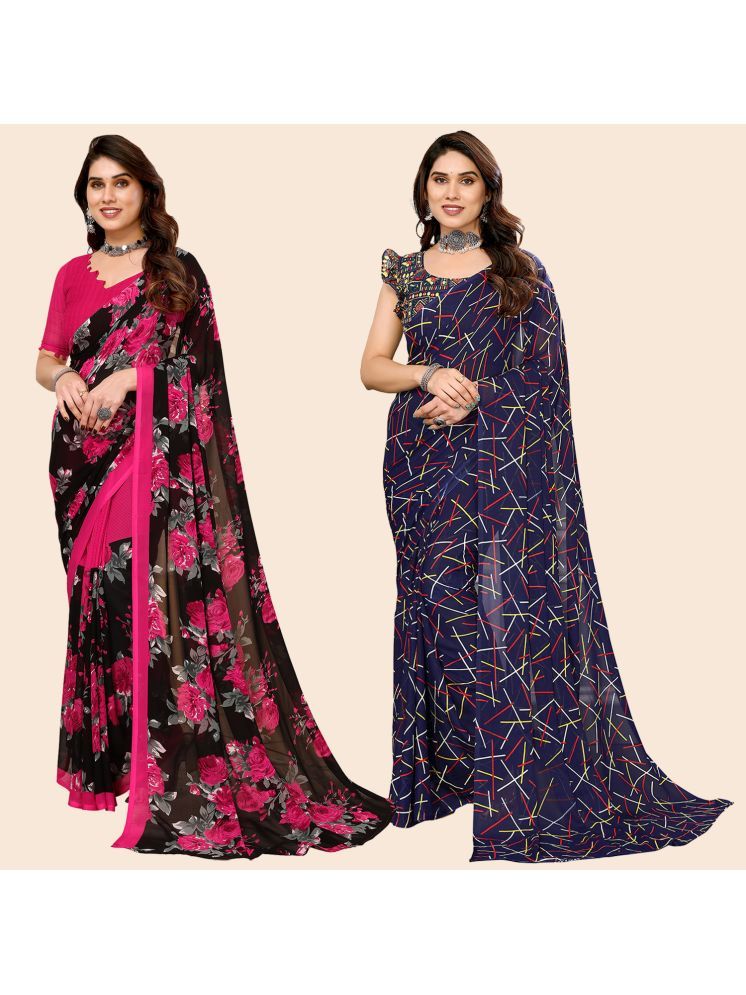     			ANAND SAREES Georgette Printed Saree With Blouse Piece - Multicolor ( Pack of 2 )