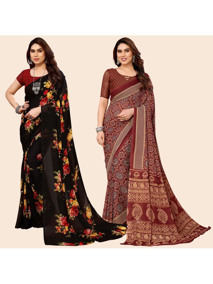     			ANAND SAREES Georgette Printed Saree With Blouse Piece - Multicolor ( Pack of 2 )