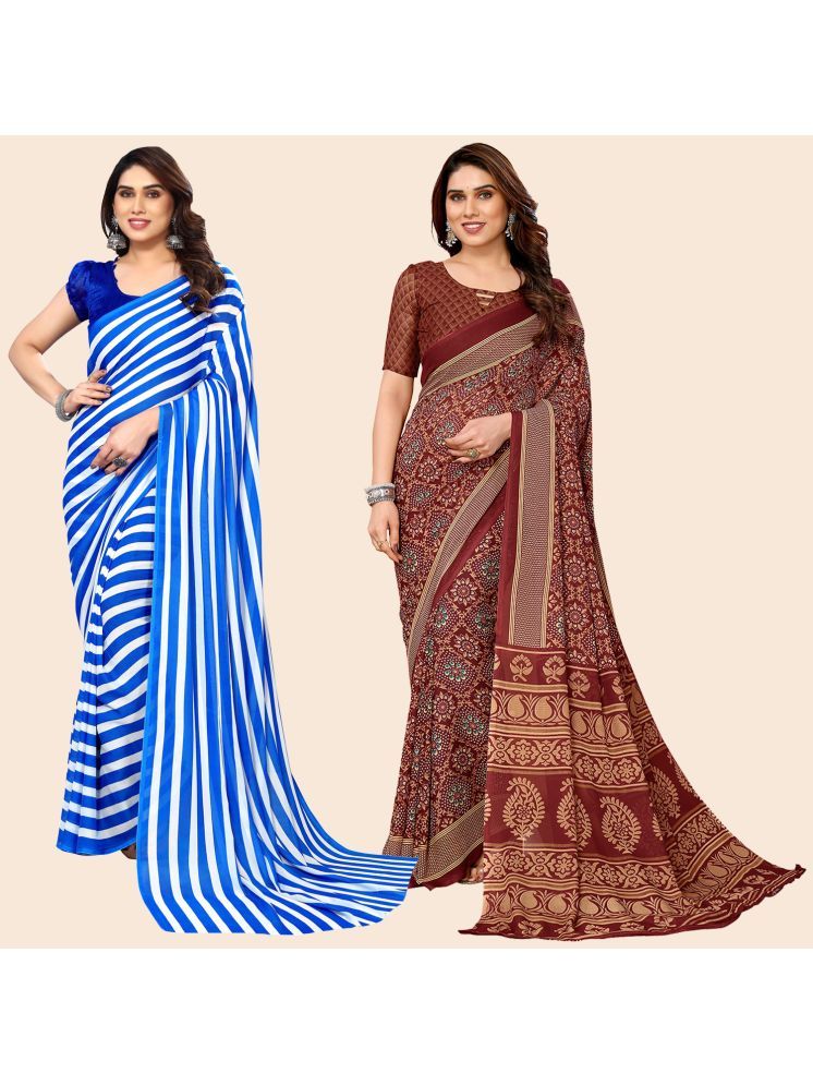     			ANAND SAREES Georgette Striped Saree With Blouse Piece - Multicolor ( Pack of 2 )