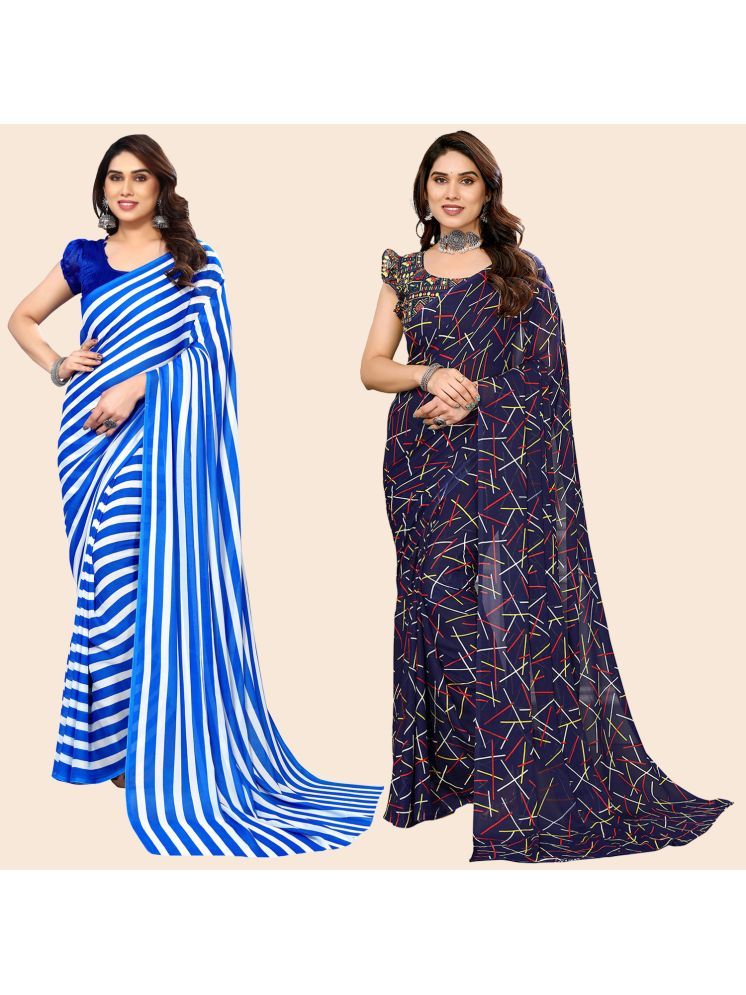     			ANAND SAREES Georgette Striped Saree With Blouse Piece - Multicolor ( Pack of 2 )