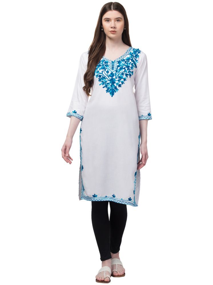     			Aura Glam Rayon Embroidered Straight Women's Kurti - White ( Pack of 1 )