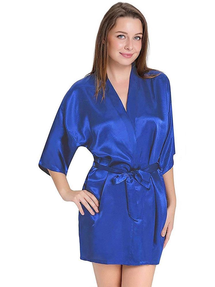     			Calendula Blue Satin Women's Nightwear Robes ( Pack of 1 )