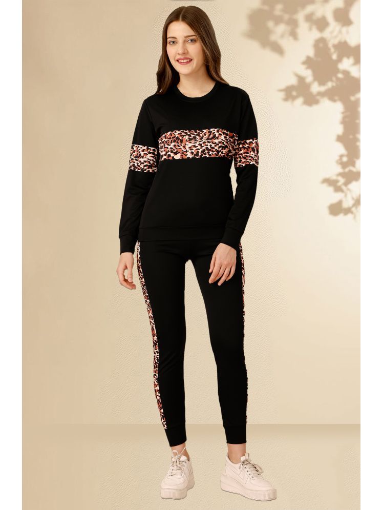     			DTR FASHION Black Cotton Blend Printed Tracksuit - Pack of 1