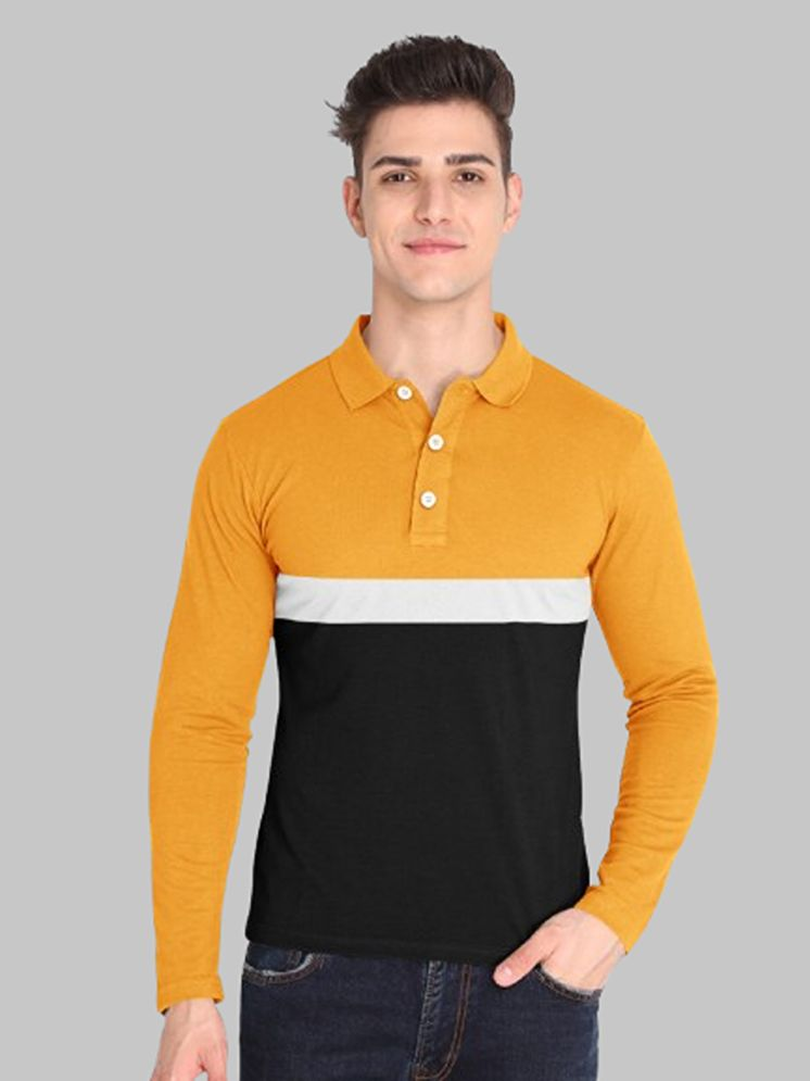     			FIRST POSTION Cotton Blend Regular Fit Striped Full Sleeves Men's Polo T Shirt - Mustard ( Pack of 1 )