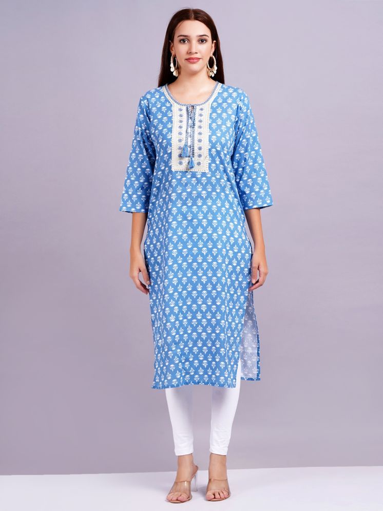     			Jyoti Cotton Printed Straight Women's Kurti - Blue ( Pack of 1 )