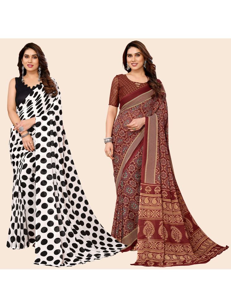     			Kashvi Sarees Georgette Printed Saree With Blouse Piece - Multicolor ( Pack of 2 )