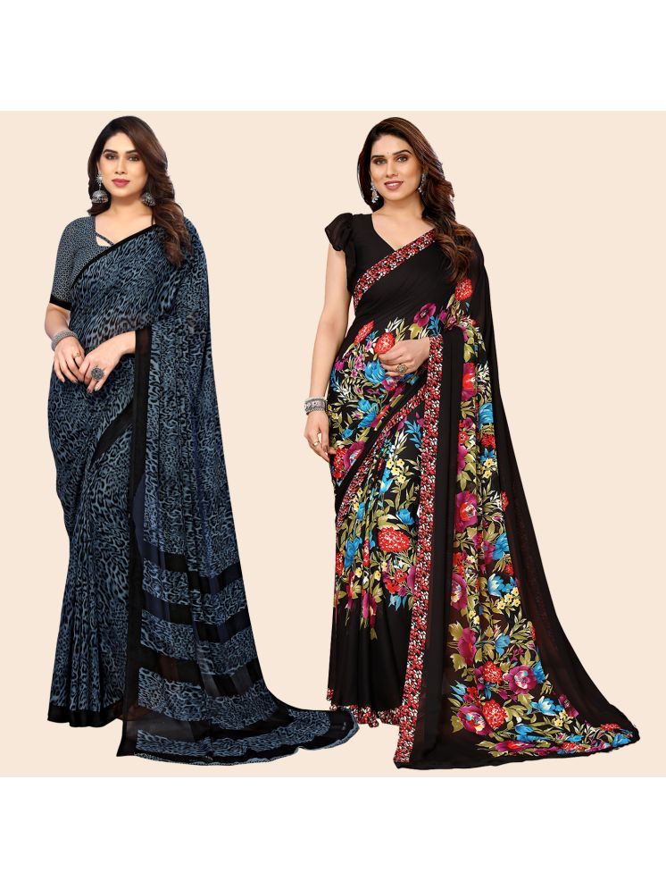     			Kashvi Sarees Georgette Printed Saree With Blouse Piece - Multicolor ( Pack of 2 )