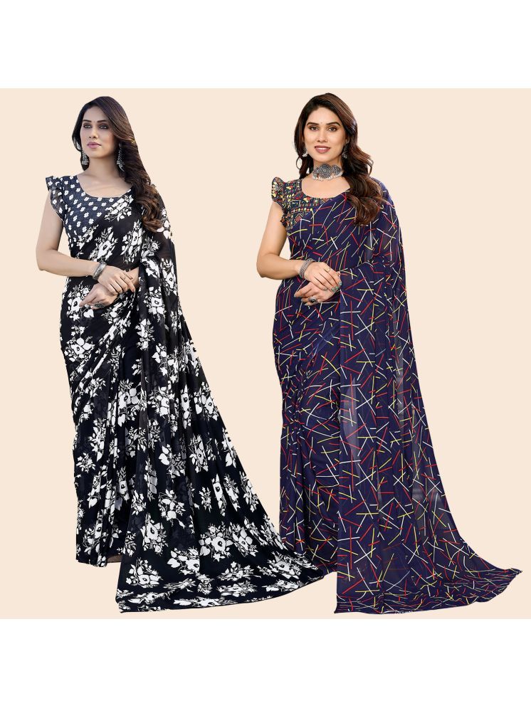     			Kashvi Sarees Georgette Printed Saree With Blouse Piece - Multicolor ( Pack of 2 )