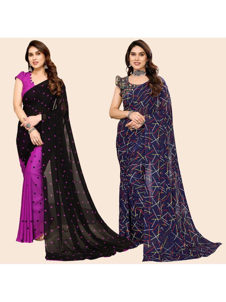     			Kashvi Sarees Georgette Printed Saree With Blouse Piece - Multicolor ( Pack of 2 )