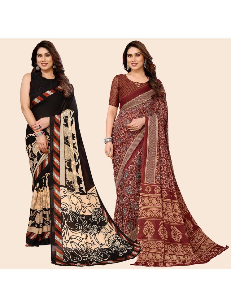     			Kashvi Sarees Georgette Printed Saree With Blouse Piece - Multicolor ( Pack of 2 )