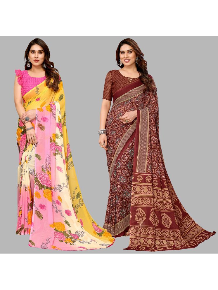     			Kashvi Sarees Georgette Printed Saree With Blouse Piece - Multicolor ( Pack of 2 )