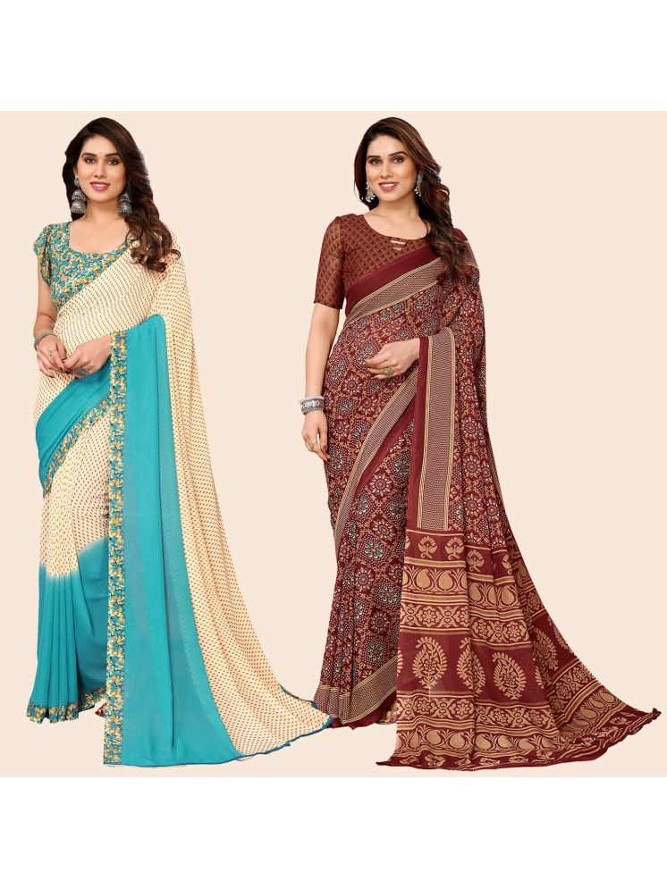     			Kashvi Sarees Georgette Printed Saree With Blouse Piece - Multicolor ( Pack of 2 )