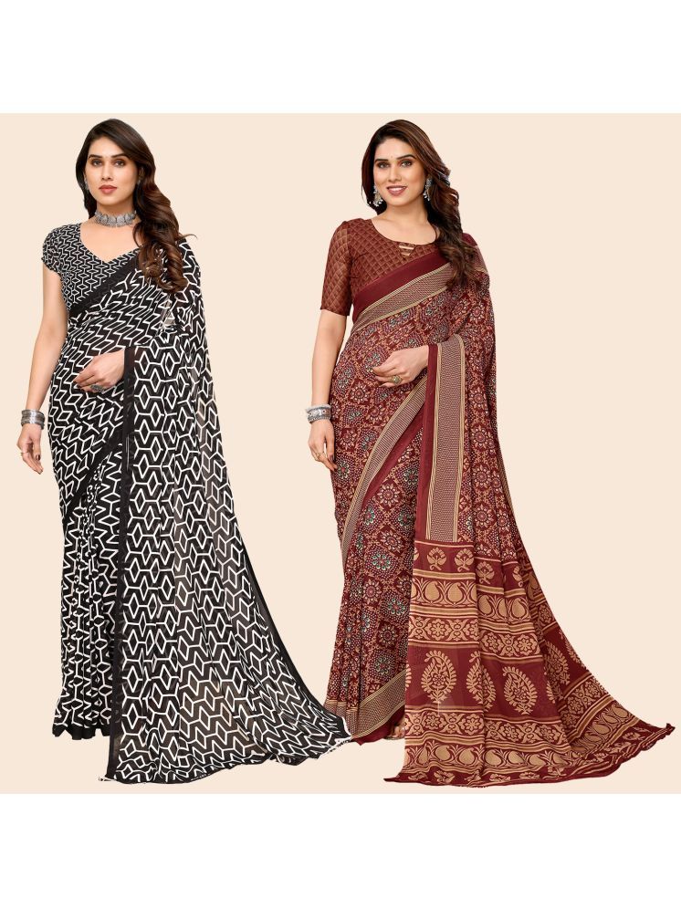     			Kashvi Sarees Georgette Printed Saree With Blouse Piece - Multicolor ( Pack of 2 )