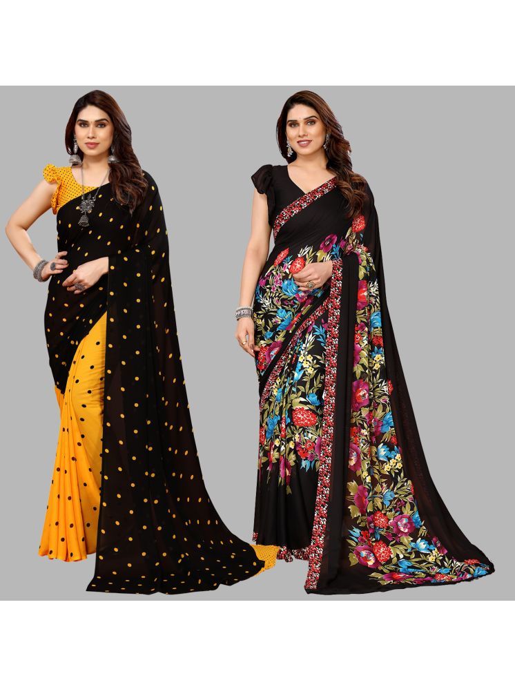     			Kashvi Sarees Georgette Printed Saree With Blouse Piece - Multicolor ( Pack of 2 )