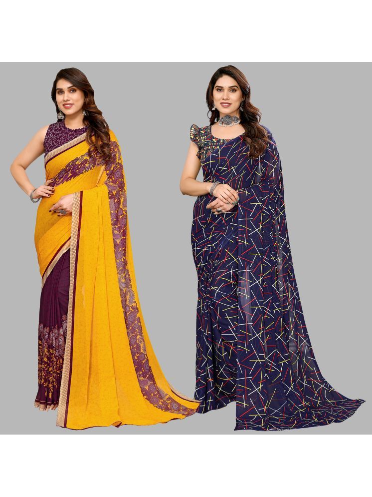     			Kashvi Sarees Georgette Printed Saree With Blouse Piece - Multicolor ( Pack of 2 )