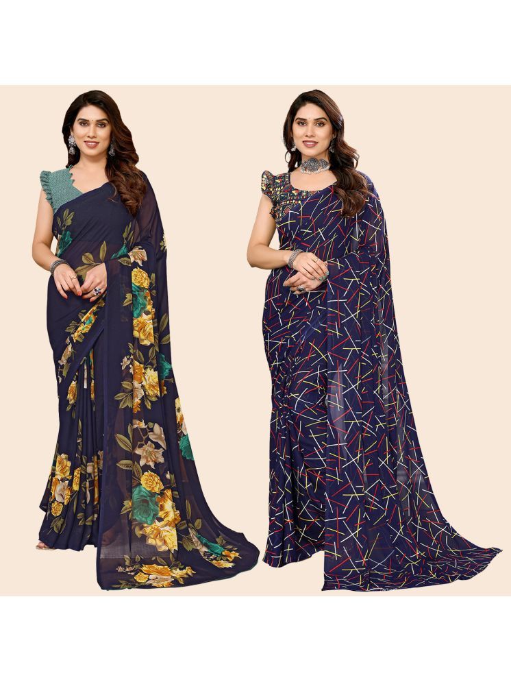     			Kashvi Sarees Georgette Printed Saree With Blouse Piece - Multicolor ( Pack of 2 )