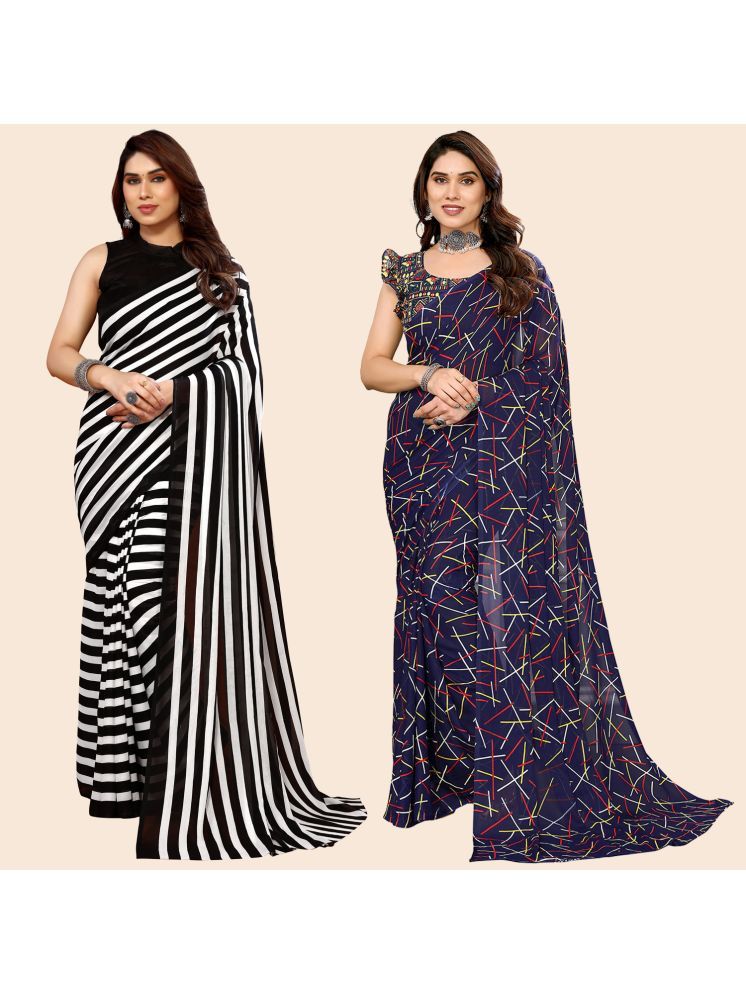     			Kashvi Sarees Georgette Printed Saree With Blouse Piece - Multicolor ( Pack of 2 )