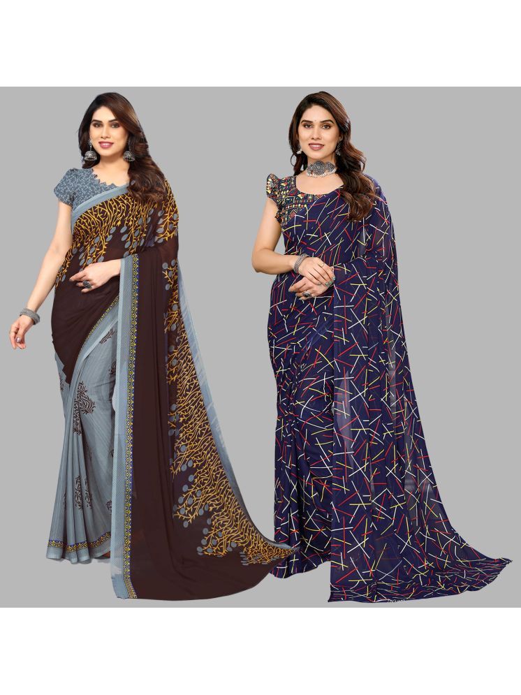     			Kashvi Sarees Georgette Printed Saree With Blouse Piece - Multicolor ( Pack of 2 )