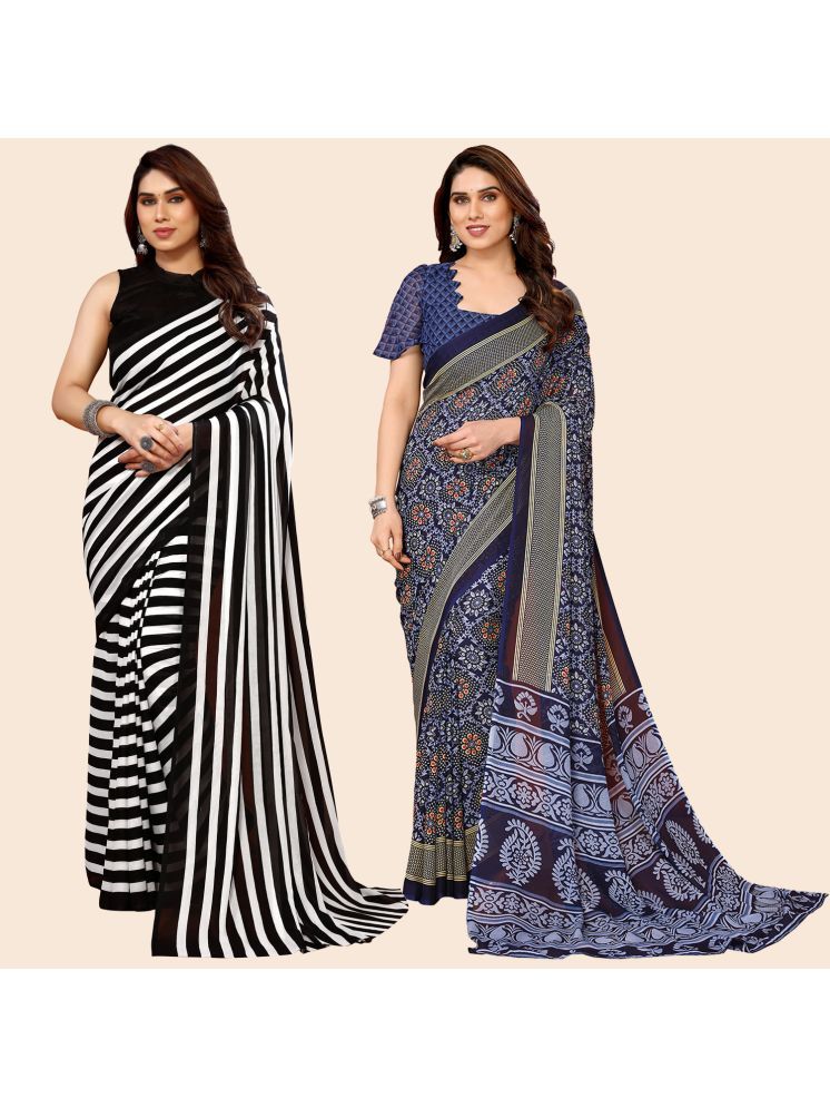     			Kashvi Sarees Georgette Printed Saree With Blouse Piece - Multicolor ( Pack of 2 )