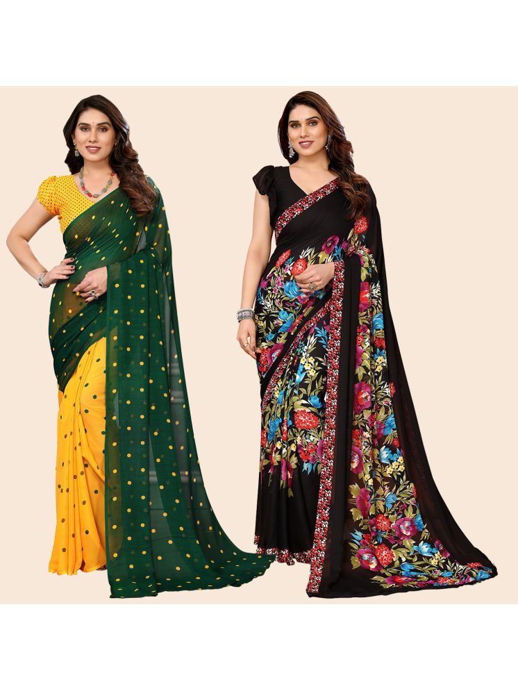     			Kashvi Sarees Georgette Printed Saree With Blouse Piece - Multicolor ( Pack of 2 )