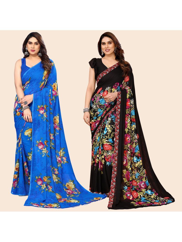     			Kashvi Sarees Georgette Printed Saree With Blouse Piece - Multicolor ( Pack of 2 )