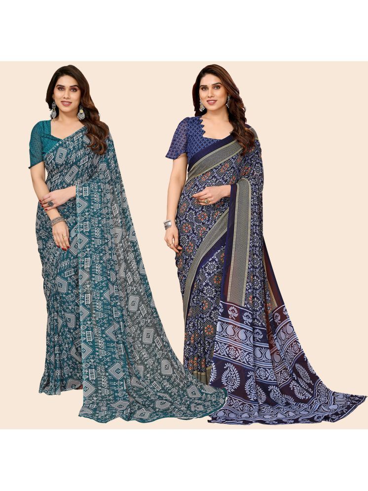     			Kashvi Sarees Georgette Printed Saree With Blouse Piece - Multicolor ( Pack of 2 )