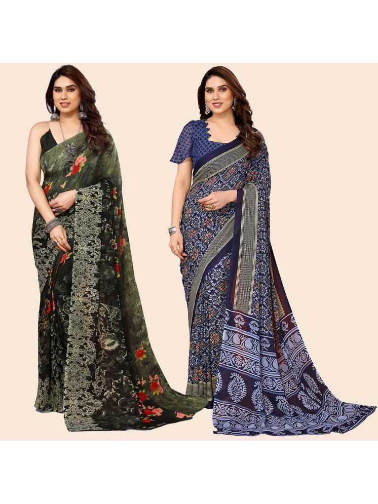     			Kashvi Sarees Georgette Printed Saree With Blouse Piece - Multicolor ( Pack of 2 )