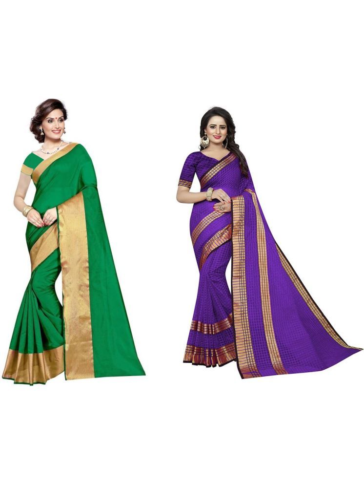     			Samai Cotton Silk Checks Saree With Blouse Piece - Multicolor1 ( Pack of 2 )