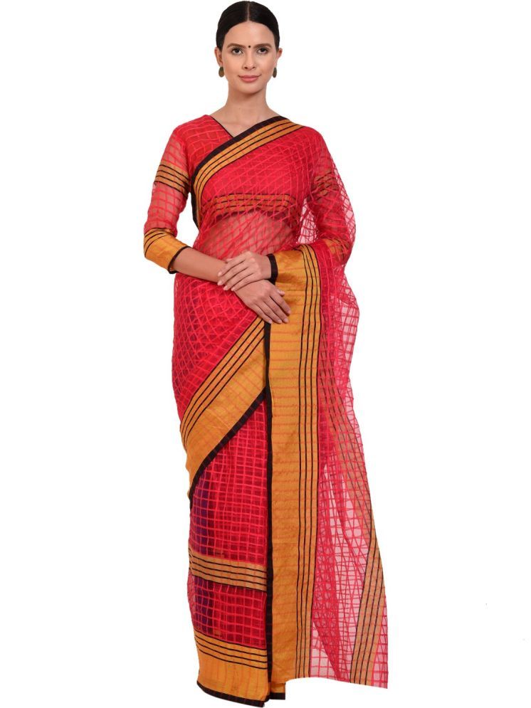     			Samai Cotton Silk Checks Saree With Blouse Piece - Pink ( Pack of 1 )