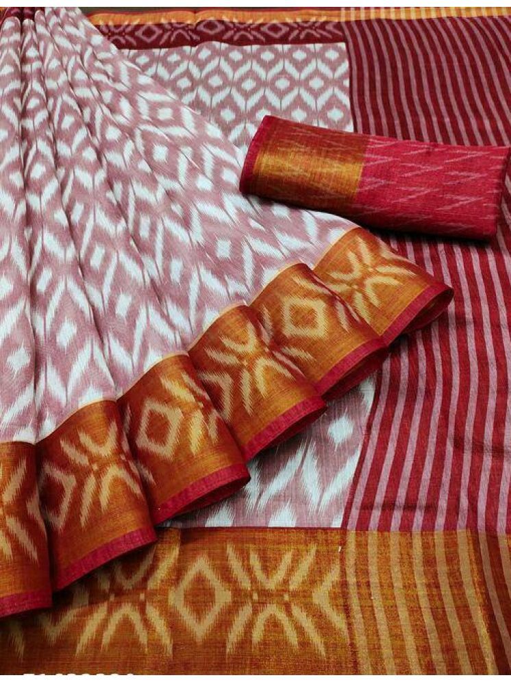     			Samai Cotton Silk Printed Saree With Blouse Piece - Maroon ( Pack of 1 )