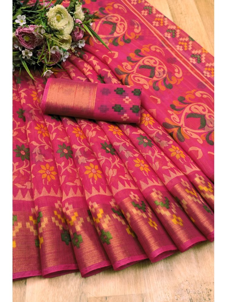     			Samai Cotton Silk Printed Saree With Blouse Piece - Magenta ( Pack of 1 )