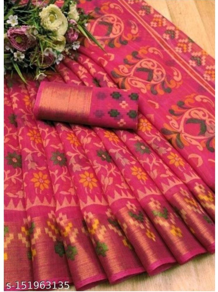     			Samai Cotton Silk Printed Saree With Blouse Piece - Pink ( Pack of 1 )